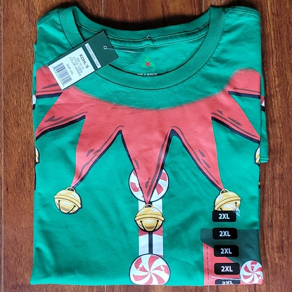 Holiday Party Elf T-Shirt Green 100% Cotton Christmas Crew Neck Men's 2XL - Picture 6 of 6